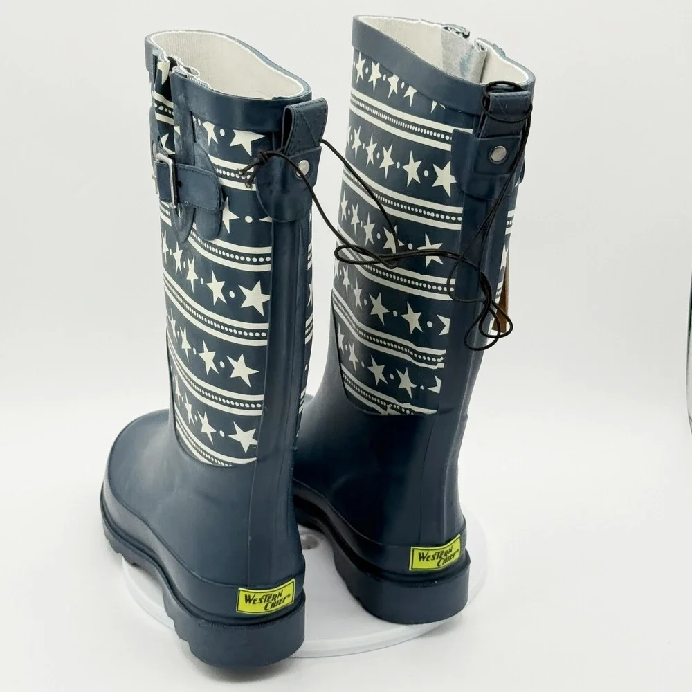 Western‎ Chief Stars and Stripes Rain Boots Size 7 Womens Navy Patriotic